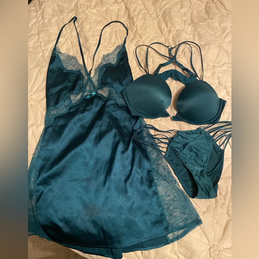 Victoria's Secret Blue Satin Chemise